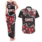 Personalized St Kilda Saints Couples Matching Tank Maxi Dress and Hawaiian Shirt Aboriginal Pattern with Graffiti Style