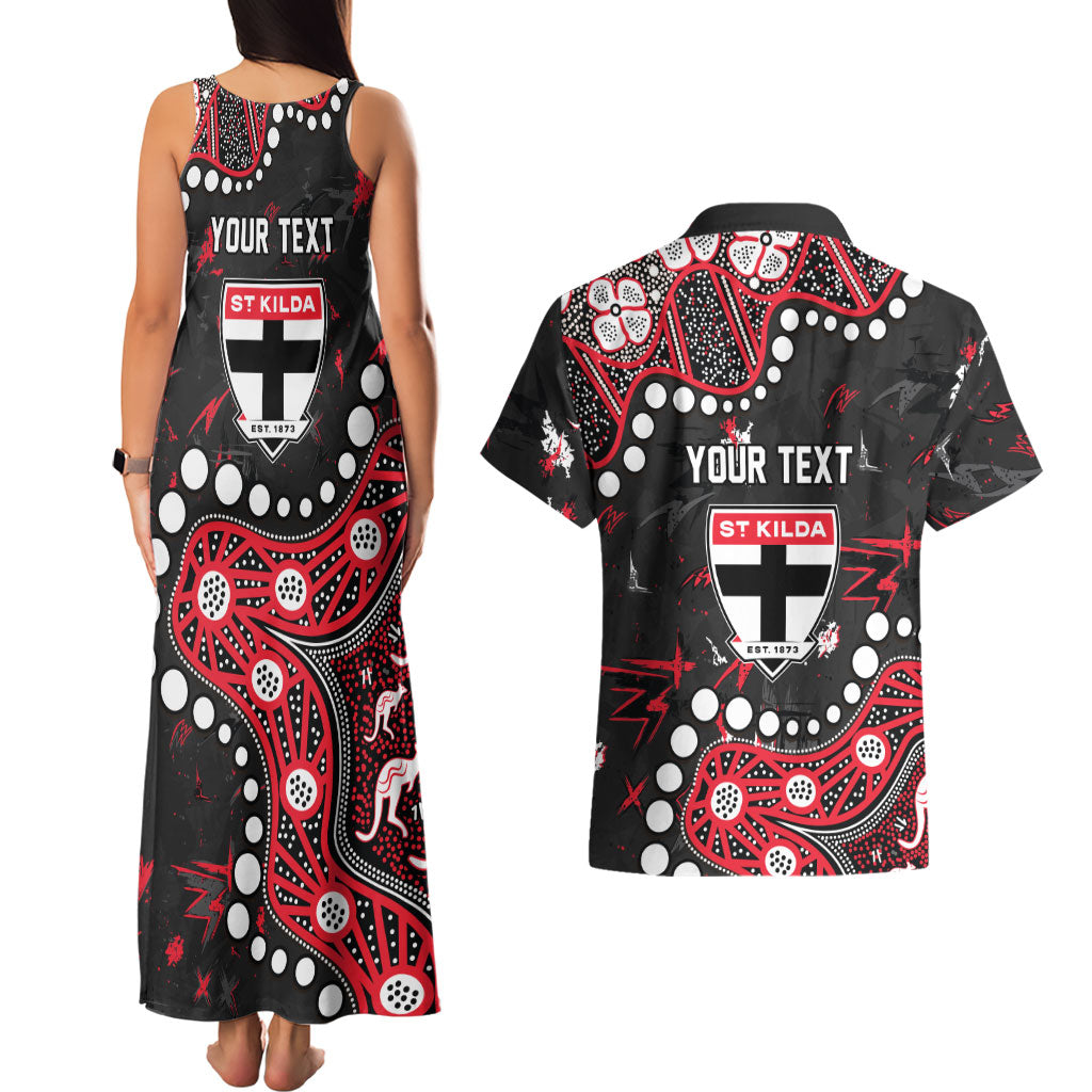 Personalized St Kilda Saints Couples Matching Tank Maxi Dress and Hawaiian Shirt Aboriginal Pattern with Graffiti Style