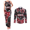 Personalized St Kilda Saints Couples Matching Tank Maxi Dress and Long Sleeve Button Shirt Aboriginal Pattern with Graffiti Style