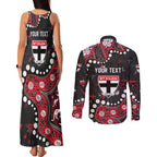 Personalized St Kilda Saints Couples Matching Tank Maxi Dress and Long Sleeve Button Shirt Aboriginal Pattern with Graffiti Style