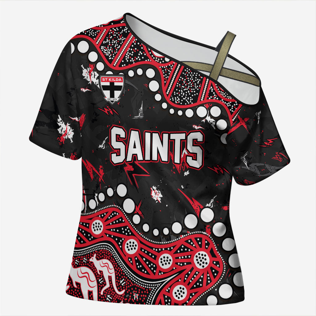 Personalized St Kilda Saints Cross Shoulder Shirt Aboriginal Pattern with Graffiti Style