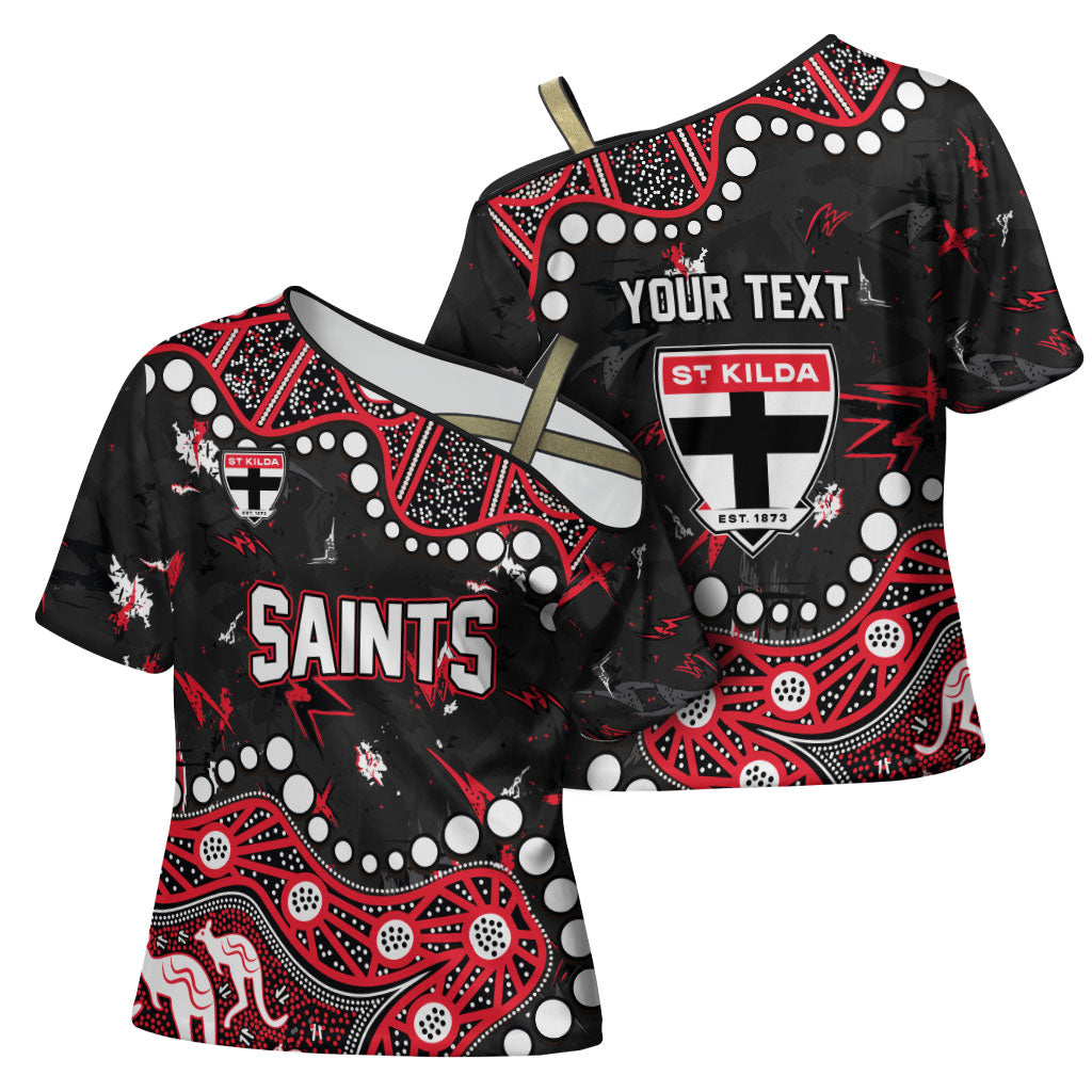 Personalized St Kilda Saints Cross Shoulder Shirt Aboriginal Pattern with Graffiti Style