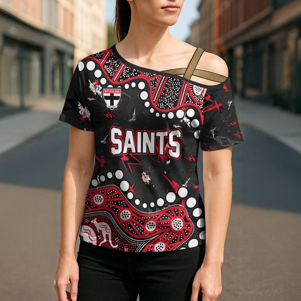 Personalized St Kilda Saints Cross Shoulder Shirt Aboriginal Pattern with Graffiti Style