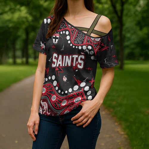 Personalized St Kilda Saints Cross Shoulder Shirt Aboriginal Pattern with Graffiti Style