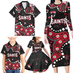 Personalized St Kilda Saints Family Matching Long Sleeve Bodycon Dress and Hawaiian Shirt Aboriginal Pattern with Graffiti Style