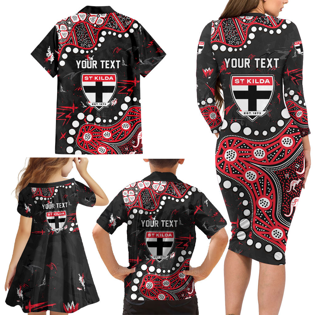 Personalized St Kilda Saints Family Matching Long Sleeve Bodycon Dress and Hawaiian Shirt Aboriginal Pattern with Graffiti Style
