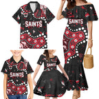 Personalized St Kilda Saints Family Matching Mermaid Dress and Hawaiian Shirt Aboriginal Pattern with Graffiti Style