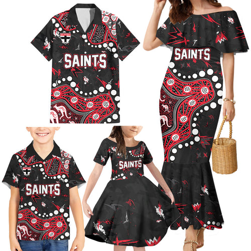 Personalized St Kilda Saints Family Matching Mermaid Dress and Hawaiian Shirt Aboriginal Pattern with Graffiti Style