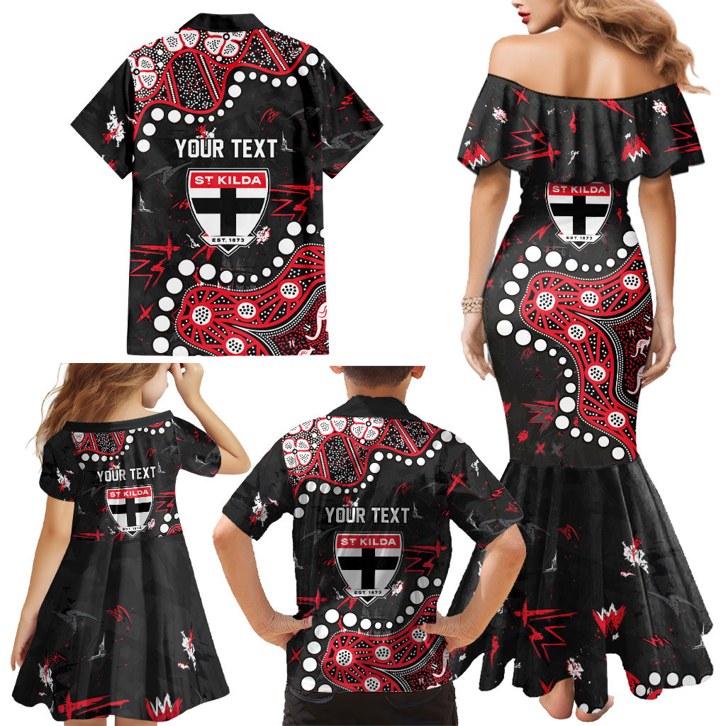 Personalized St Kilda Saints Family Matching Mermaid Dress and Hawaiian Shirt Aboriginal Pattern with Graffiti Style