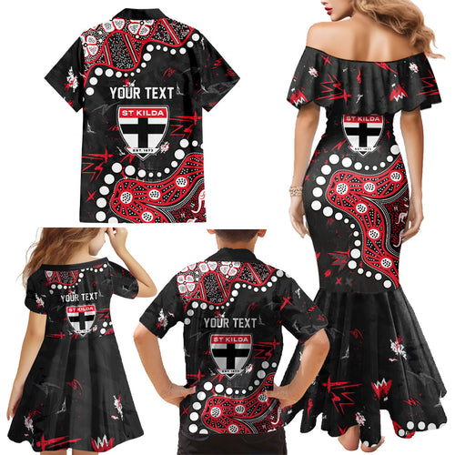 Personalized St Kilda Saints Family Matching Mermaid Dress and Hawaiian Shirt Aboriginal Pattern with Graffiti Style