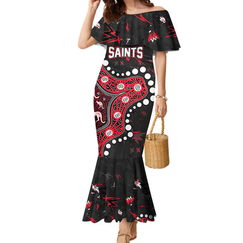 Personalized St Kilda Saints Family Matching Mermaid Dress and Hawaiian Shirt Aboriginal Pattern with Graffiti Style