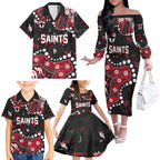 Personalized St Kilda Saints Family Matching Off The Shoulder Long Sleeve Dress and Hawaiian Shirt Aboriginal Pattern with Graffiti Style