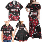 Personalized St Kilda Saints Family Matching Off Shoulder Maxi Dress and Hawaiian Shirt Aboriginal Pattern with Graffiti Style