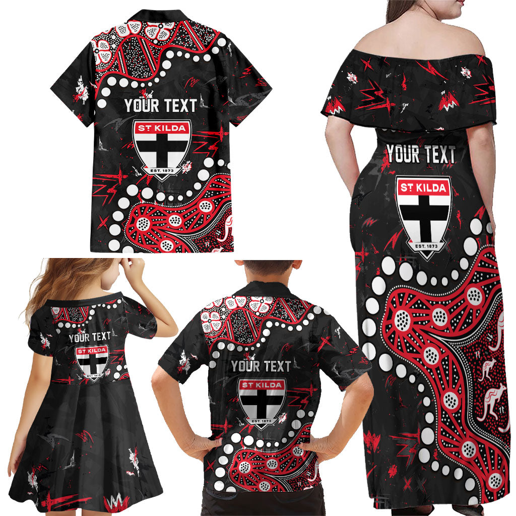 Personalized St Kilda Saints Family Matching Off Shoulder Maxi Dress and Hawaiian Shirt Aboriginal Pattern with Graffiti Style