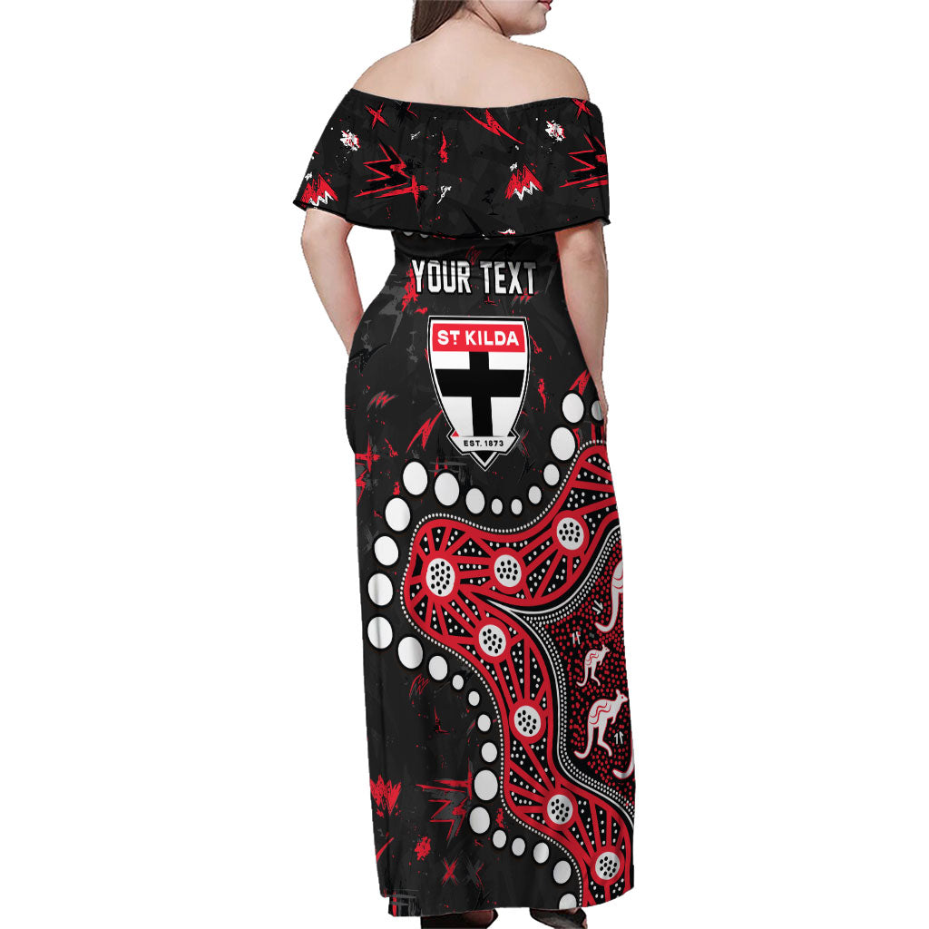 Personalized St Kilda Saints Family Matching Off Shoulder Maxi Dress and Hawaiian Shirt Aboriginal Pattern with Graffiti Style