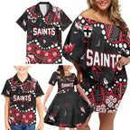 Personalized St Kilda Saints Family Matching Off Shoulder Short Dress and Hawaiian Shirt Aboriginal Pattern with Graffiti Style