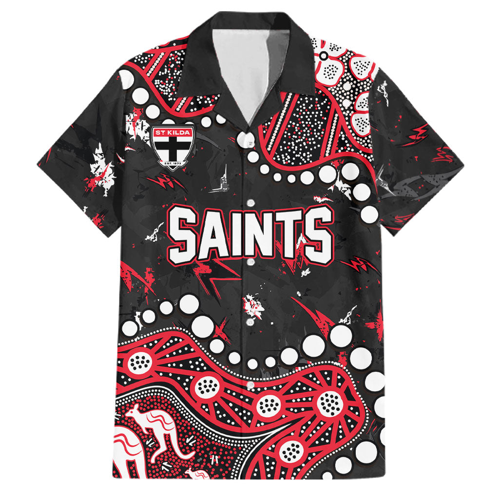 Personalized St Kilda Saints Family Matching Off Shoulder Short Dress and Hawaiian Shirt Aboriginal Pattern with Graffiti Style