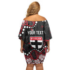 Personalized St Kilda Saints Family Matching Off Shoulder Short Dress and Hawaiian Shirt Aboriginal Pattern with Graffiti Style