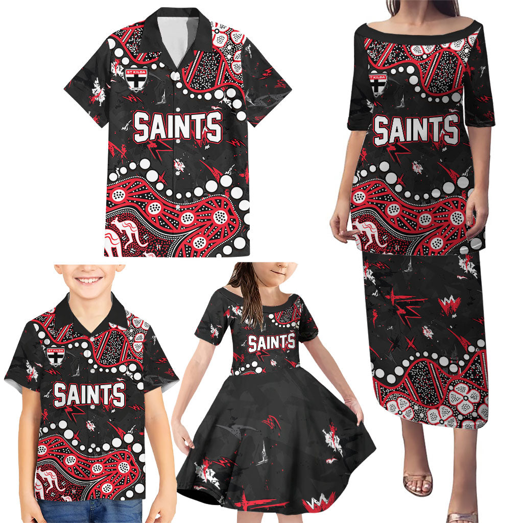 Personalized St Kilda Saints Family Matching Puletasi and Hawaiian Shirt Aboriginal Pattern with Graffiti Style