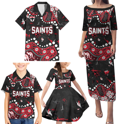 Personalized St Kilda Saints Family Matching Puletasi and Hawaiian Shirt Aboriginal Pattern with Graffiti Style