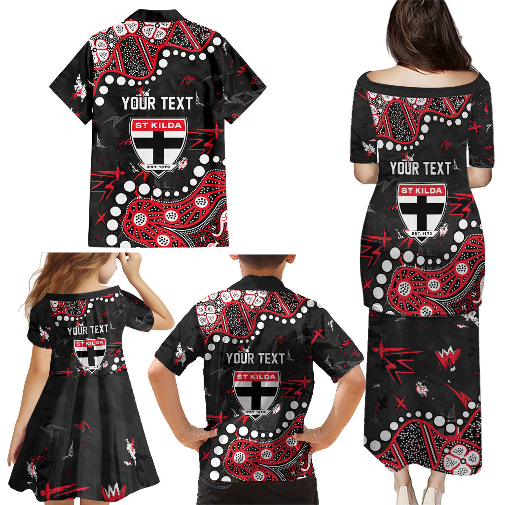 Personalized St Kilda Saints Family Matching Puletasi and Hawaiian Shirt Aboriginal Pattern with Graffiti Style