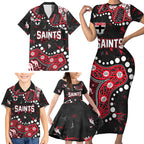 Personalized St Kilda Saints Family Matching Short Sleeve Bodycon Dress and Hawaiian Shirt Aboriginal Pattern with Graffiti Style