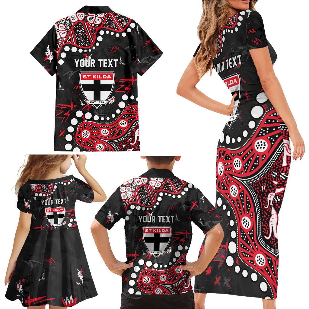 Personalized St Kilda Saints Family Matching Short Sleeve Bodycon Dress and Hawaiian Shirt Aboriginal Pattern with Graffiti Style