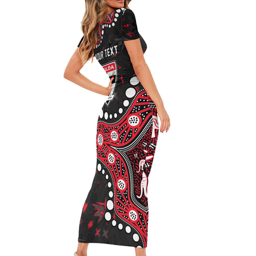 Personalized St Kilda Saints Family Matching Short Sleeve Bodycon Dress and Hawaiian Shirt Aboriginal Pattern with Graffiti Style