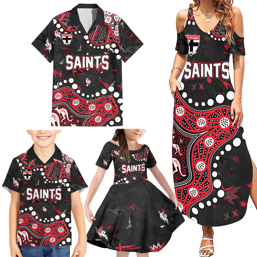 Personalized St Kilda Saints Family Matching Summer Maxi Dress and Hawaiian Shirt Aboriginal Pattern with Graffiti Style