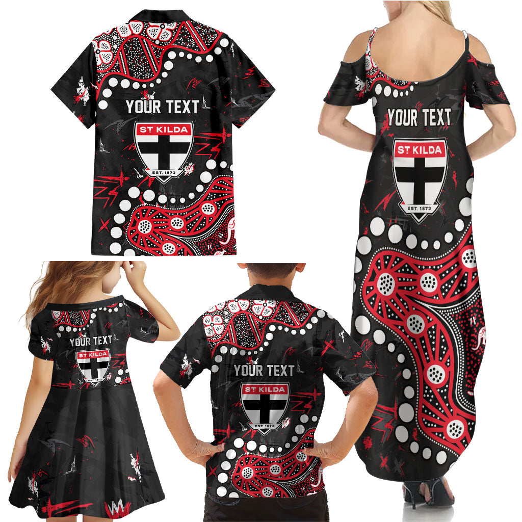 Personalized St Kilda Saints Family Matching Summer Maxi Dress and Hawaiian Shirt Aboriginal Pattern with Graffiti Style