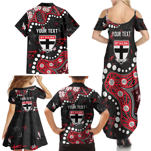Personalized St Kilda Saints Family Matching Summer Maxi Dress and Hawaiian Shirt Aboriginal Pattern with Graffiti Style