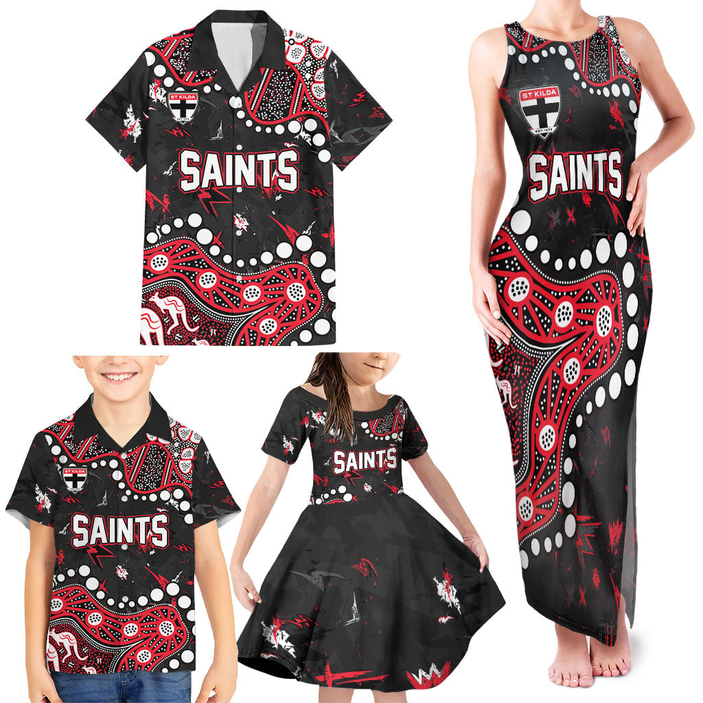 Personalized St Kilda Saints Family Matching Tank Maxi Dress and Hawaiian Shirt Aboriginal Pattern with Graffiti Style