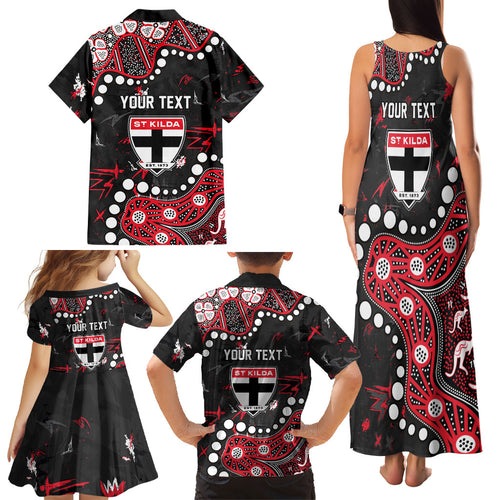 Personalized St Kilda Saints Family Matching Tank Maxi Dress and Hawaiian Shirt Aboriginal Pattern with Graffiti Style
