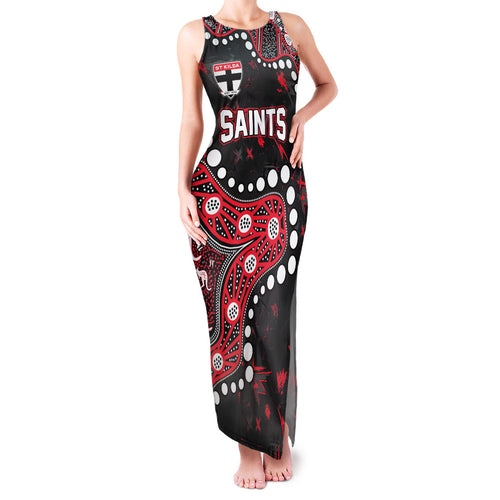 Personalized St Kilda Saints Family Matching Tank Maxi Dress and Hawaiian Shirt Aboriginal Pattern with Graffiti Style