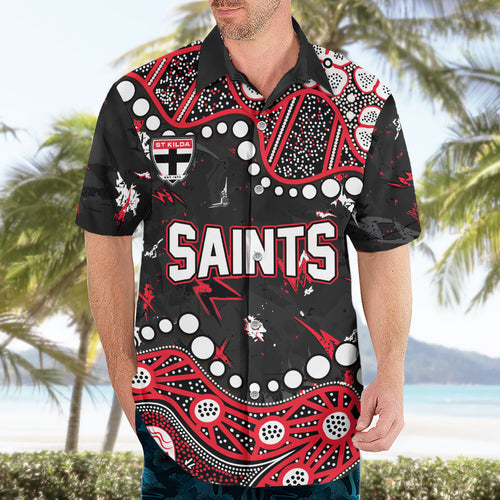 Personalized St Kilda Saints Hawaiian Shirt Aboriginal Pattern with Graffiti Style