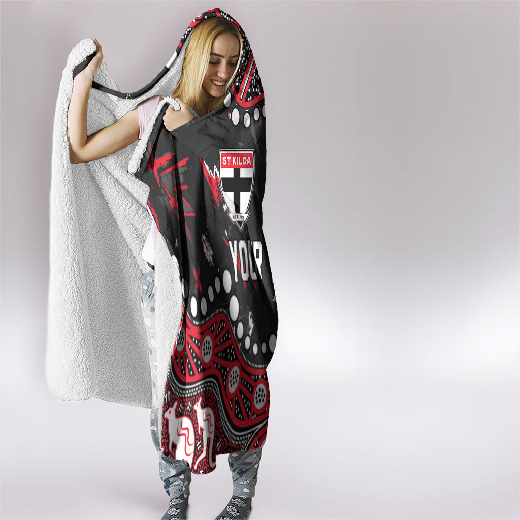 Personalized St Kilda Saints Hooded Blanket Aboriginal Pattern with Graffiti Style