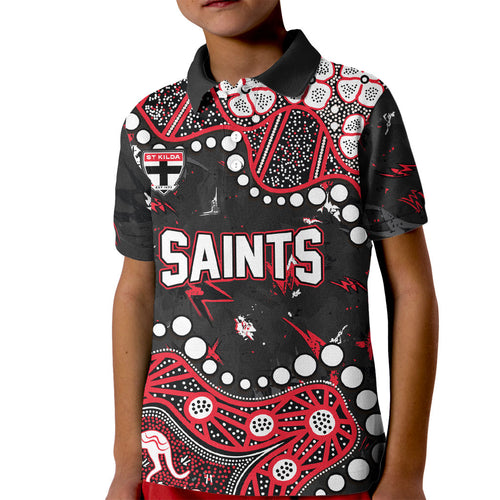 Personalized St Kilda Saints Kid Polo Shirt Aboriginal Pattern with Graffiti Style