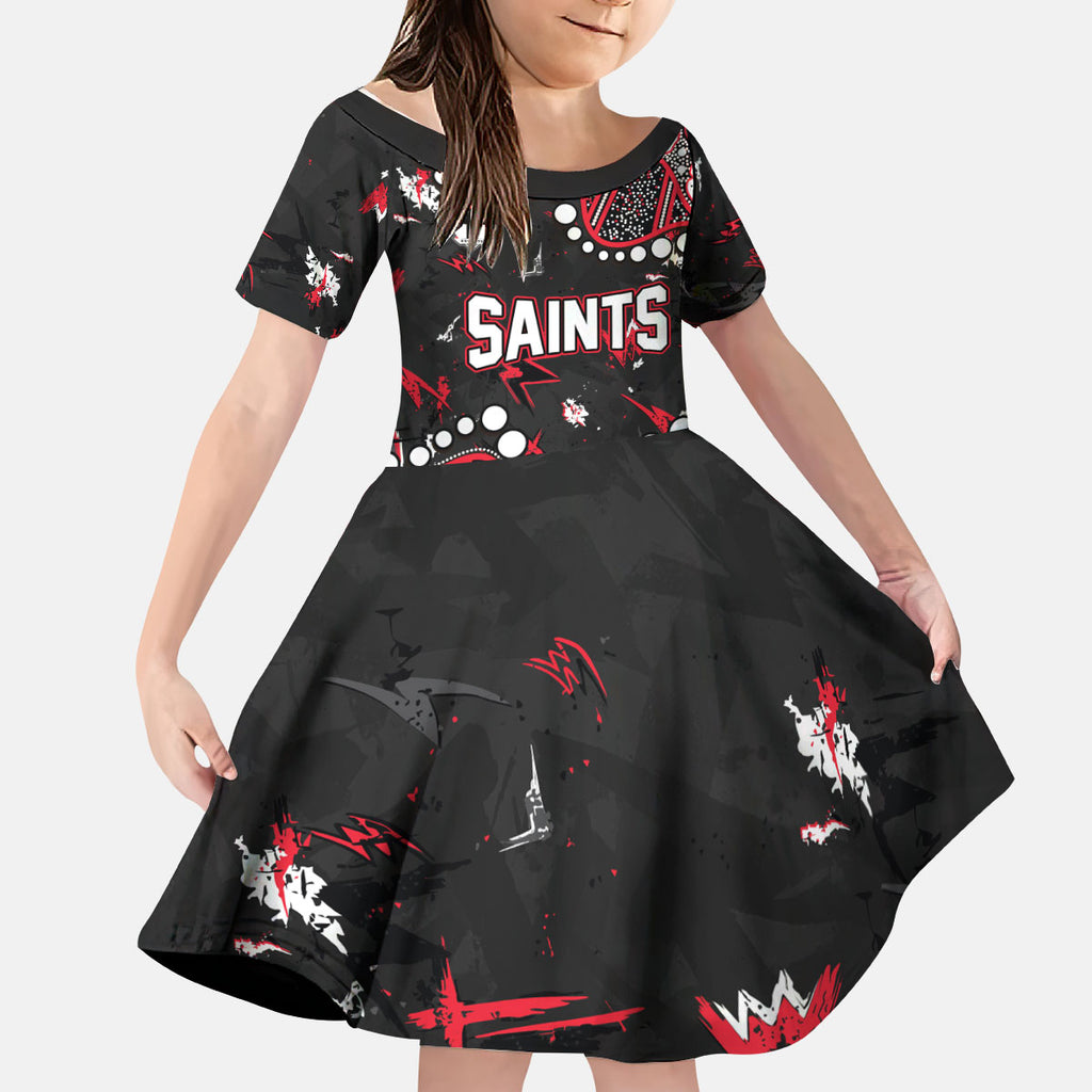 Personalized St Kilda Saints Kid Short Sleeve Dress Aboriginal Pattern with Graffiti Style