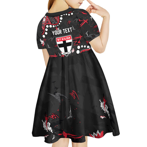 Personalized St Kilda Saints Kid Short Sleeve Dress Aboriginal Pattern with Graffiti Style
