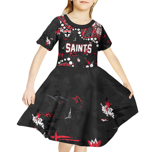 Personalized St Kilda Saints Kid Short Sleeve Dress Aboriginal Pattern with Graffiti Style