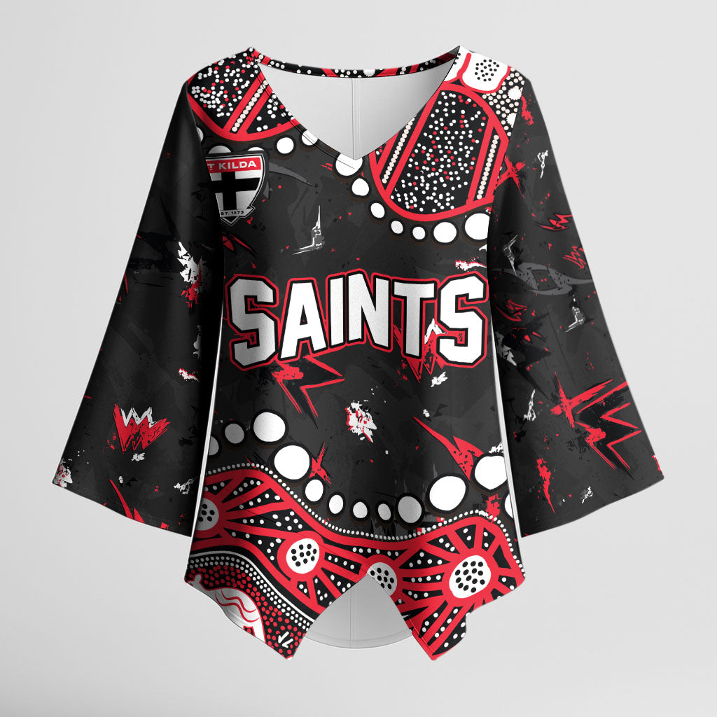 Personalized St Kilda Saints Kimono Sleeve Blouse Aboriginal Pattern with Graffiti Style