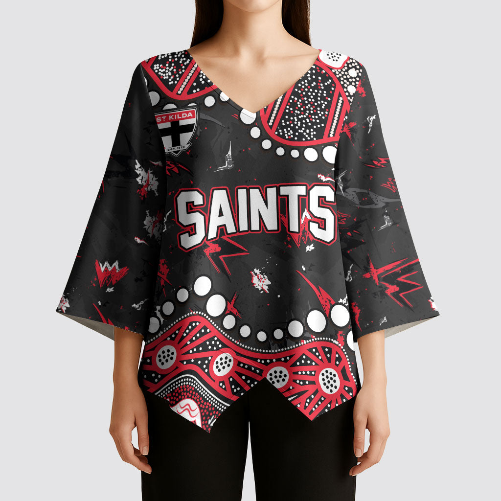 Personalized St Kilda Saints Kimono Sleeve Blouse Aboriginal Pattern with Graffiti Style