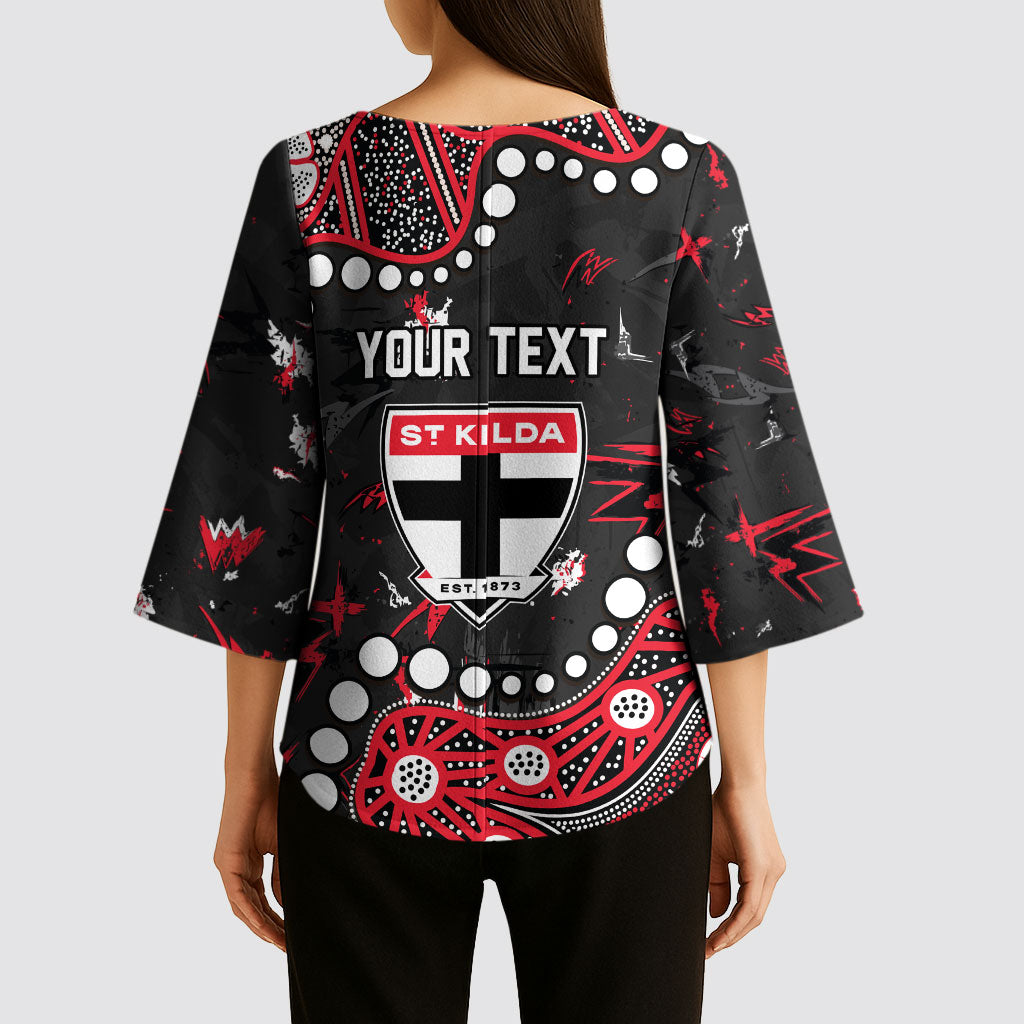 Personalized St Kilda Saints Kimono Sleeve Blouse Aboriginal Pattern with Graffiti Style