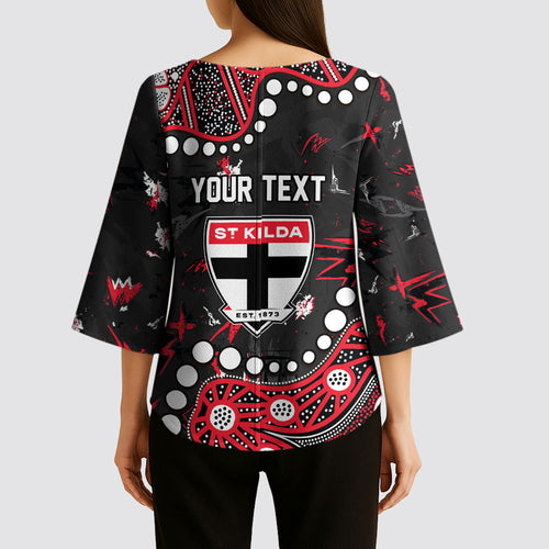 Personalized St Kilda Saints Kimono Sleeve Blouse Aboriginal Pattern with Graffiti Style