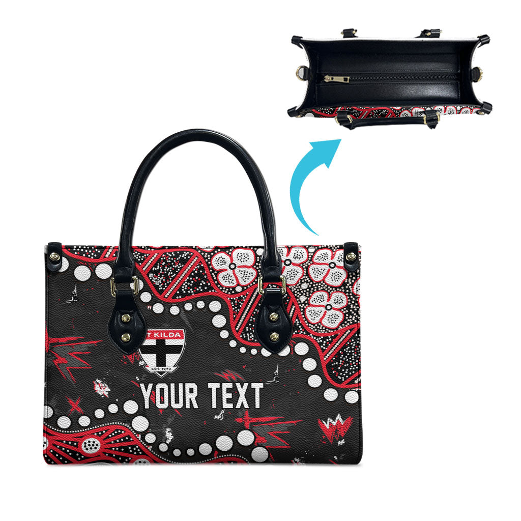 Personalized St Kilda Saints Leather Bag Aboriginal Pattern with Graffiti Style