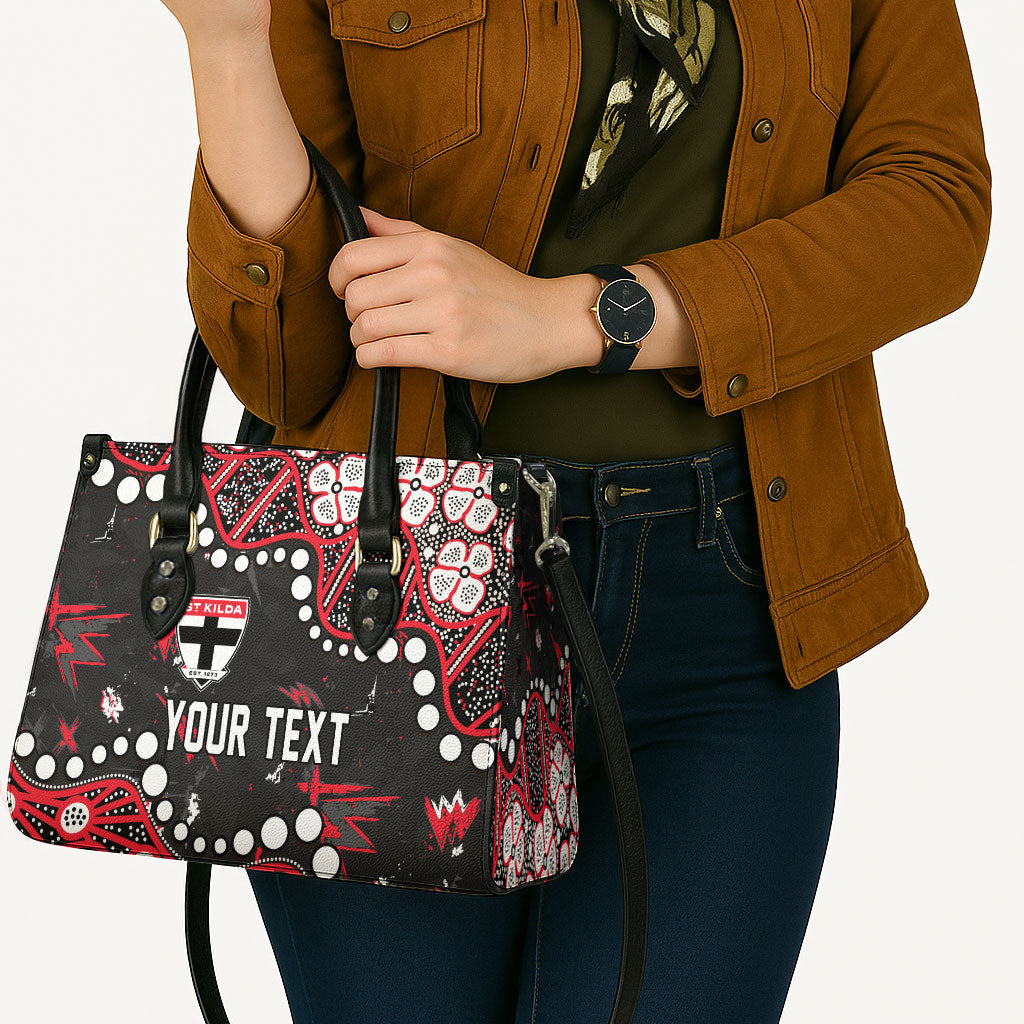 Personalized St Kilda Saints Leather Bag Aboriginal Pattern with Graffiti Style