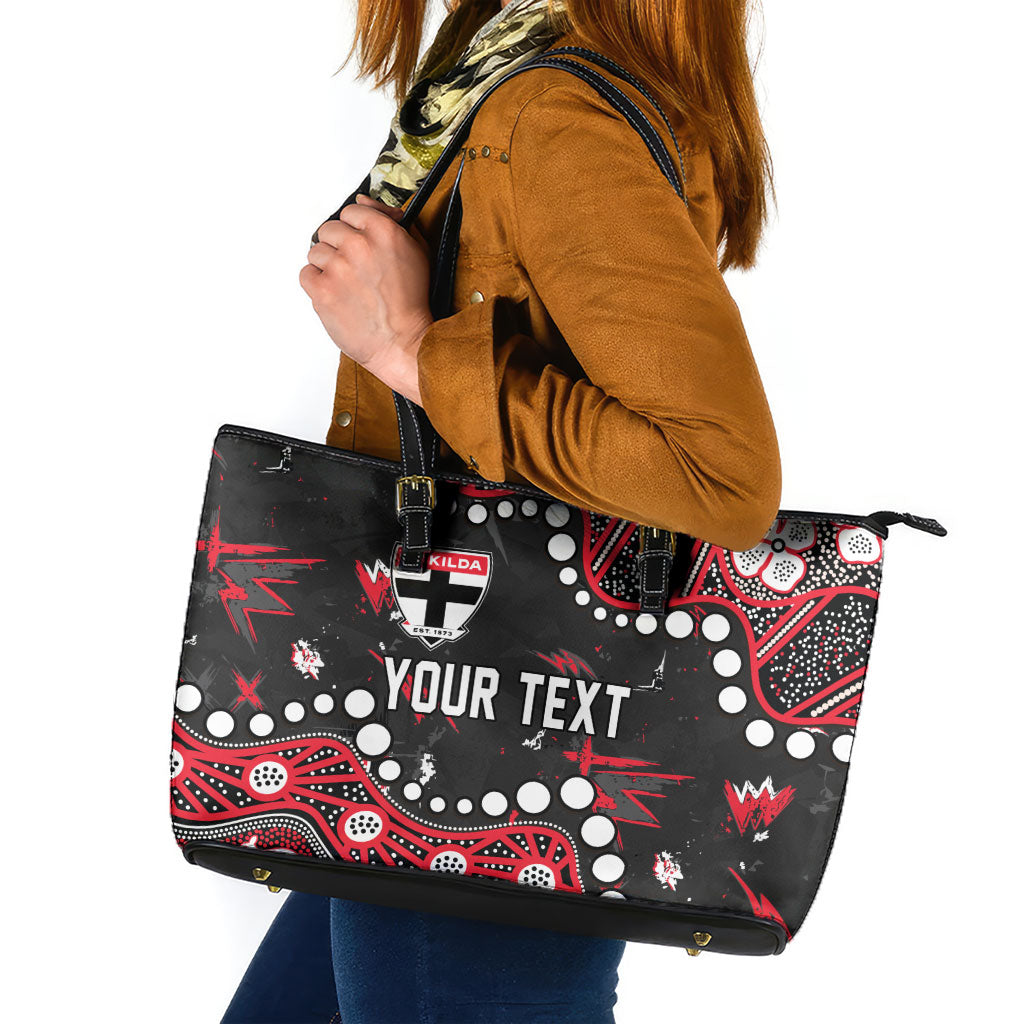 Personalized St Kilda Saints Leather Tote Bag Aboriginal Pattern with Graffiti Style