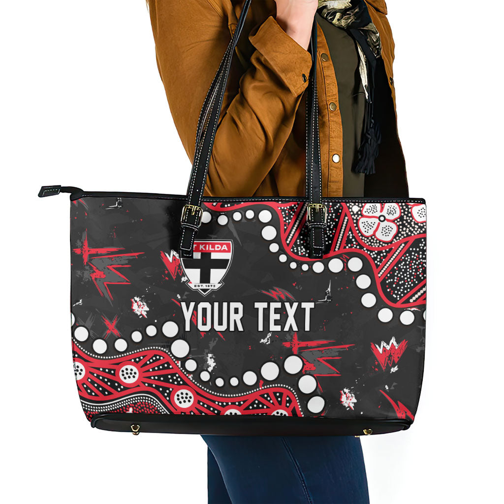 Personalized St Kilda Saints Leather Tote Bag Aboriginal Pattern with Graffiti Style