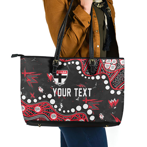 Personalized St Kilda Saints Leather Tote Bag Aboriginal Pattern with Graffiti Style