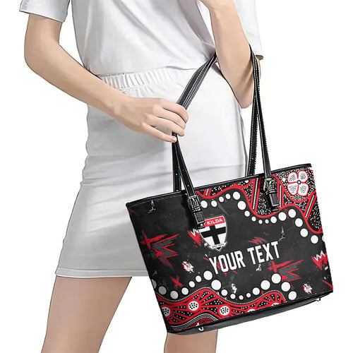 Personalized St Kilda Saints Leather Tote Bag Aboriginal Pattern with Graffiti Style